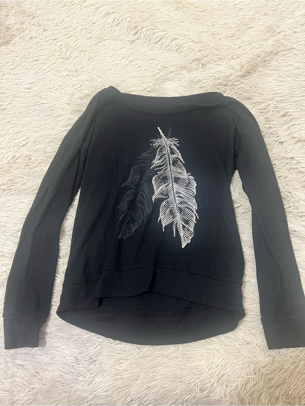 Black Women's Feather-Detail Long Sleeve Sweatshirt